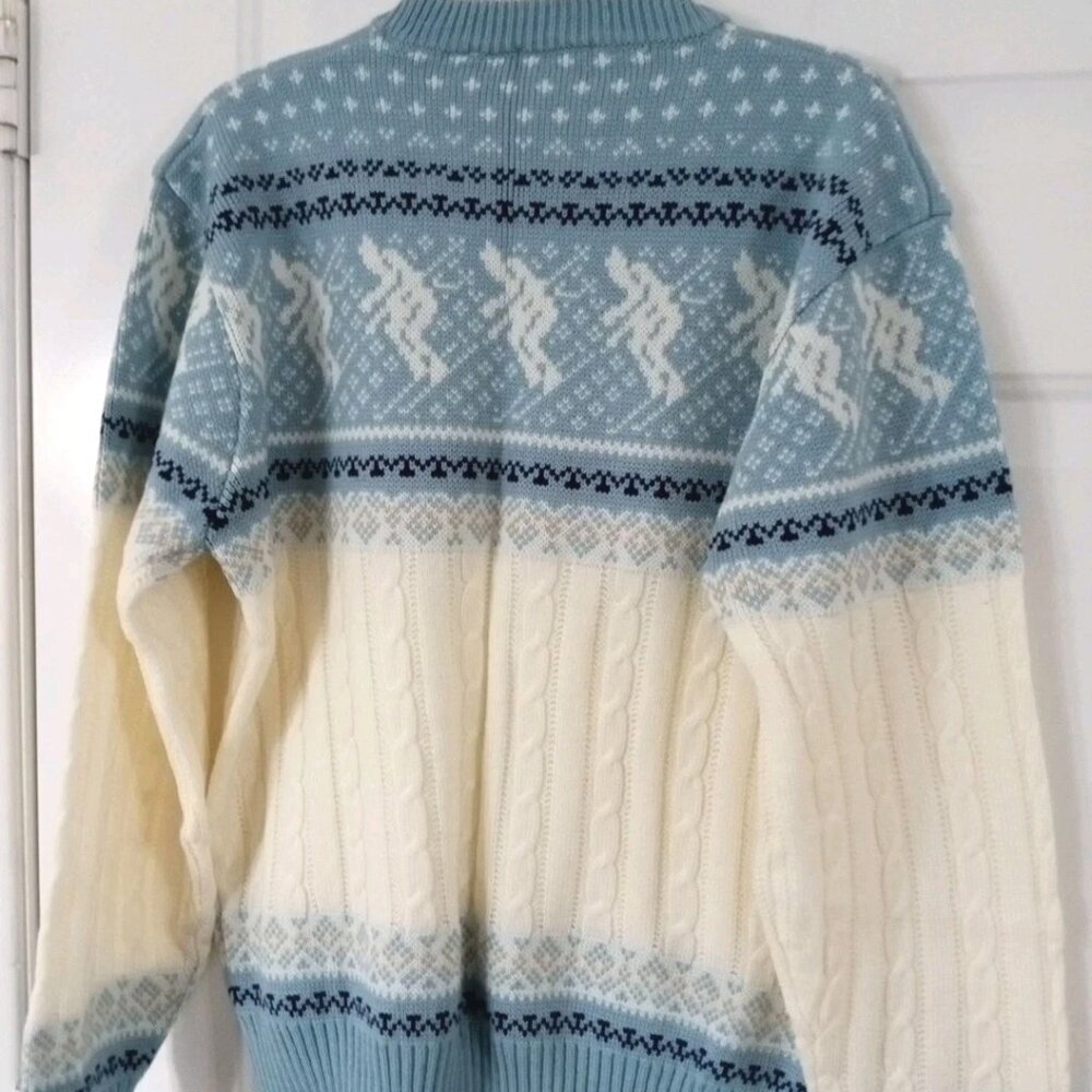 Vintage Anderson Little Knit Sweater XL Acrylic Fairy Isles Skier Light Blue - Picture 6 of 6